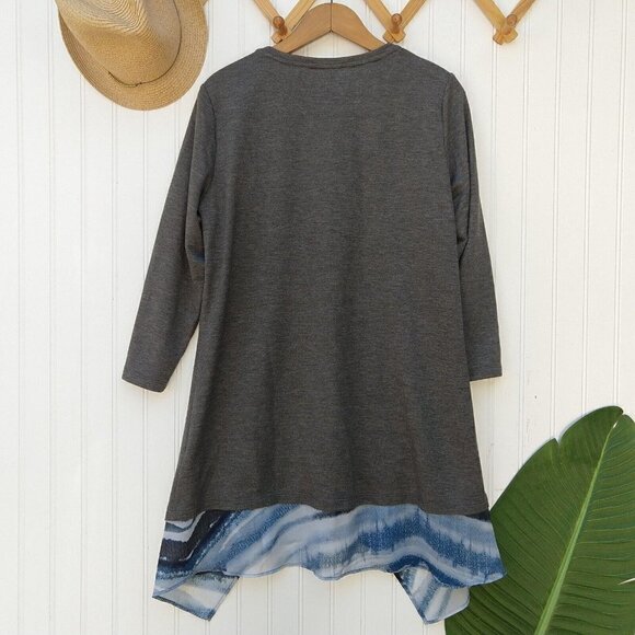 Logo Lori Goldstein Lounge Zip Chiffon Hem Tunic Top Size S Gray Blue Sharkbite - Picture 9 of 9